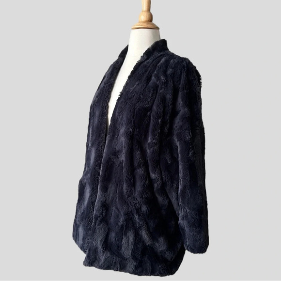 TINY EDITIONS for Anthropologie Equinox Dark Blue Faux Fur Jacket, Size Small - Picture 7 of 16